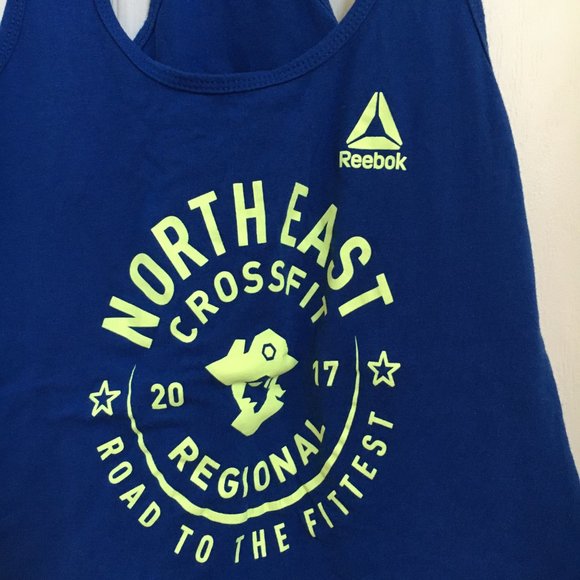 Reebok Womens Raceback Shirt Crossfit  Northeast 2017 Blue Gym Activewear Small - Picture 4 of 5